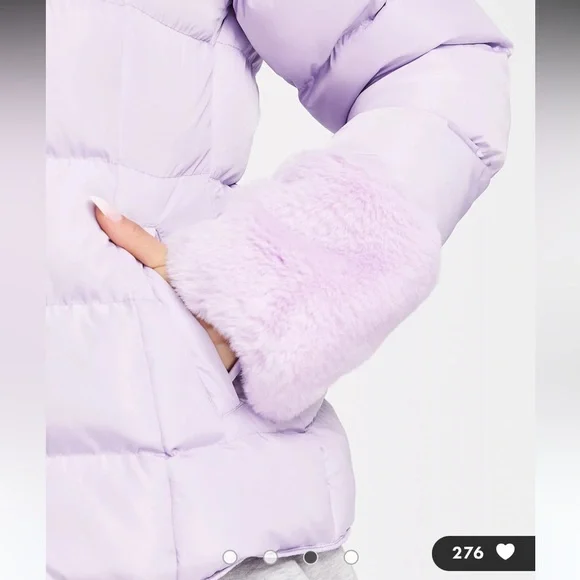 Asos Threadbare lilac purple ski snow puffer jacket faux fur cuffs - Picture 3 of 6